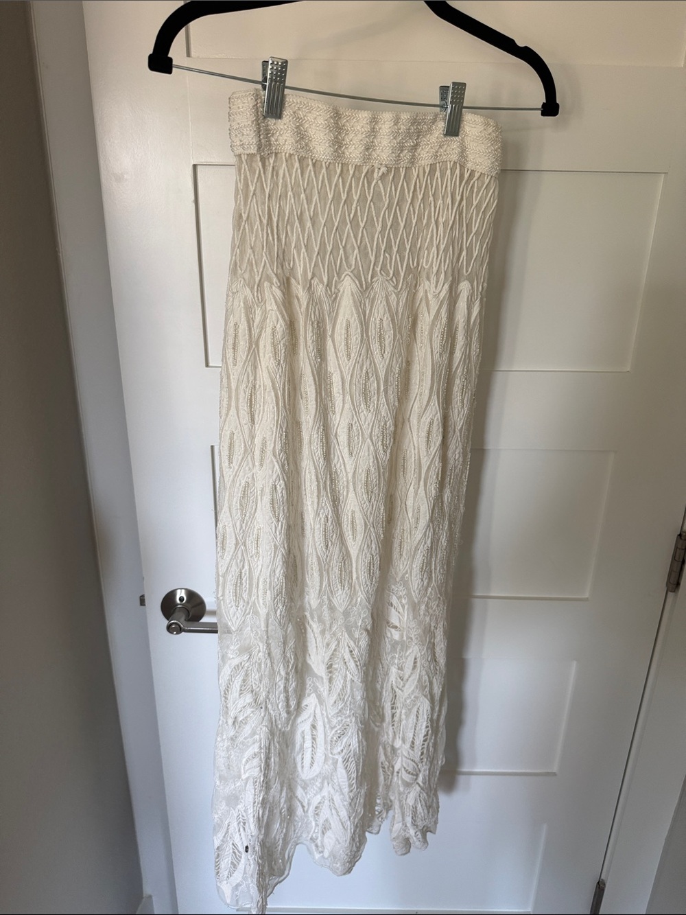 Source Unknown Cream Crochet Maxi Skirt with Smocked Waistband